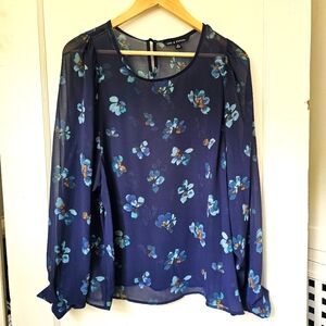 NWOT•Sheer floral balloon-sleeve blouse (M)